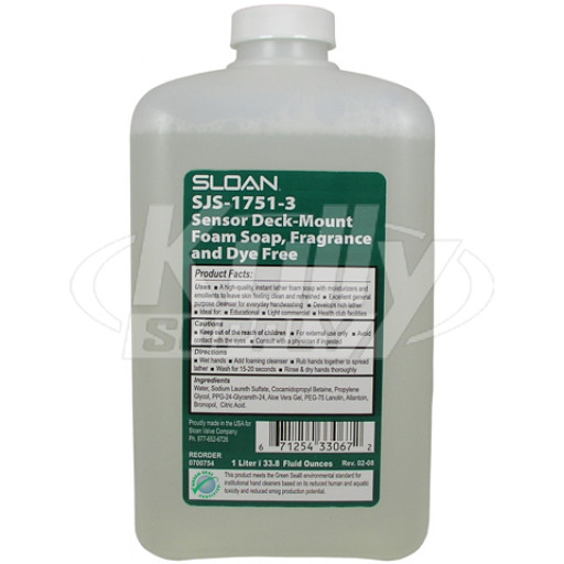 Sloan SJS-1751-3 Fragrance Free Foaming Soap Green Seal 1000 mL