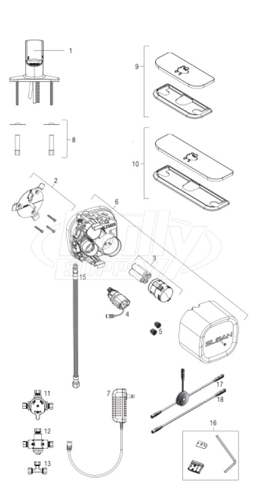 Sloan EFX-600, EFX-650, EFX-680 Series Capacitance Sensor Faucet Parts Breakdown
