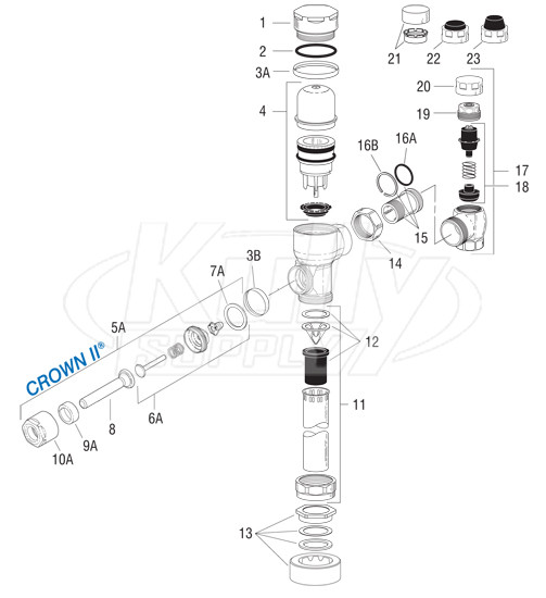 Sloan Crown II Flushometer Parts Breakdown